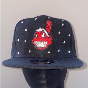 Unisex Black SNAPBACK with Red Embroidery THROWBACK CLEVELAND INDIANS